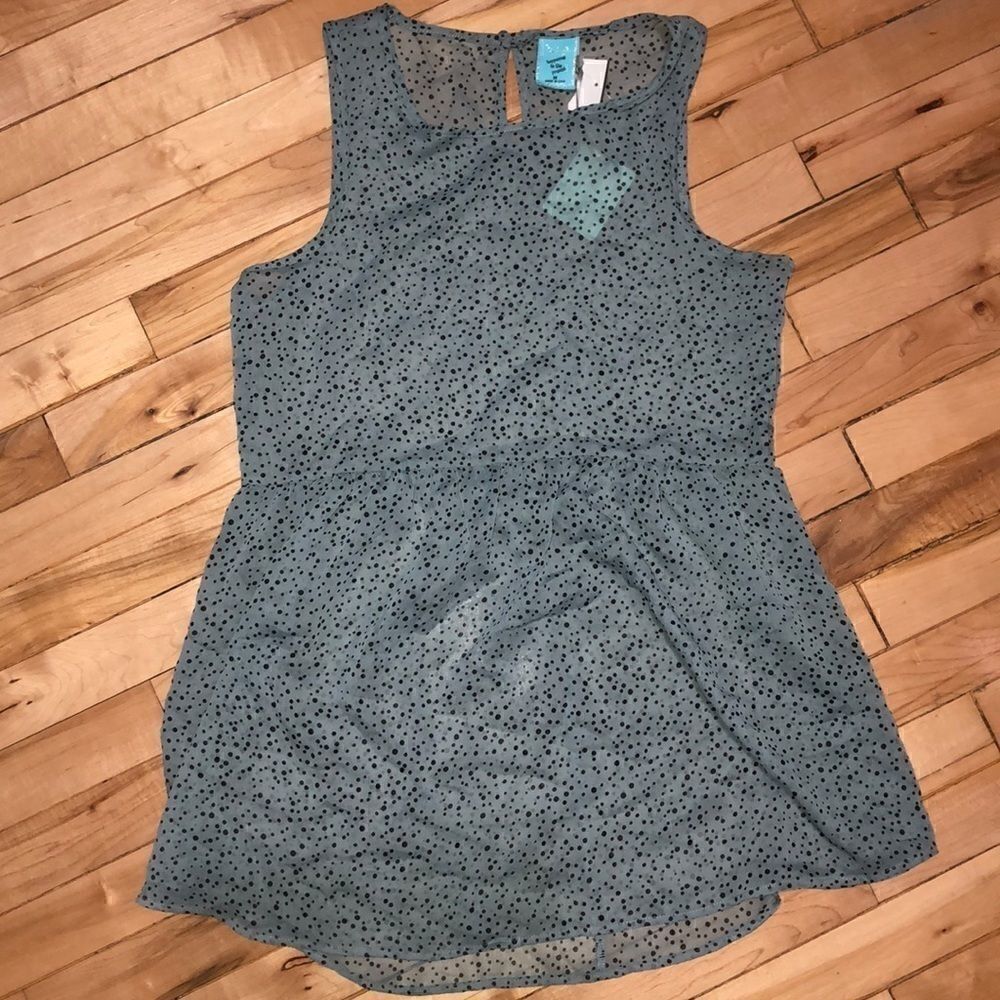 light teal sheer baby doll top with dots